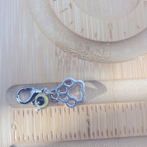 Evil Eye Bead & Paw Charm, Claw Clasp Clip-on for Small Pet Collar or Keychain - Picture 6 of 9